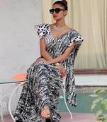 White printed satin saree with blouse