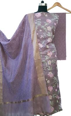 Violet Tussar Silk Resham Jaal Unstitched Salwar Kameez 1