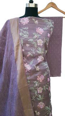 Violet Tussar Silk Resham Jaal Unstitched Salwar Kameez 2
