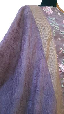 Violet Tussar Silk Resham Jaal Unstitched Salwar Kameez 3