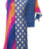 Blue Brocade Cotton Silk Unstitched Suit Fabric