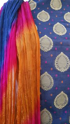 Blue Brocade Cotton Silk Unstitched Suit Fabric 4