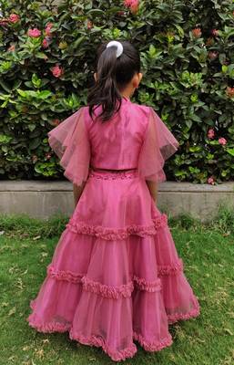 Kids Pink Net With Satin Lehenga Choli Set For Girl 2