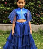 Kids Blue Net With Satin Lehenga Choli Set