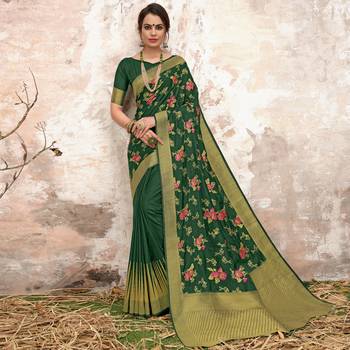Green woven Silk blend saree with blouse 1