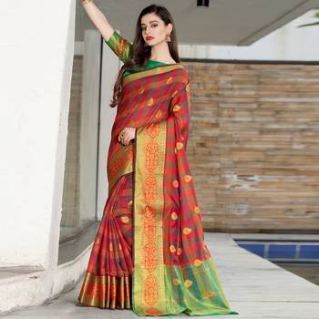multicolor woven Cotton Blend saree with blouse 1