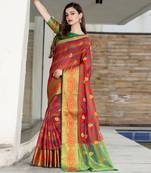 multicolor woven Cotton Blend saree with blouse