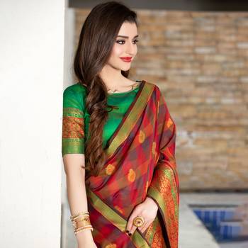 multicolor woven Cotton Blend saree with blouse 2