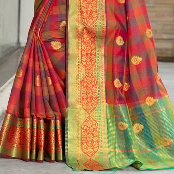 multicolor woven Cotton Blend saree with blouse 3