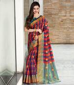 multicolor woven Cotton Blend saree with blouse