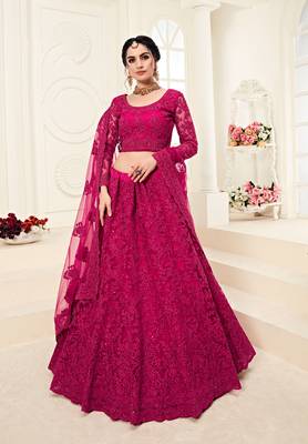 Rani-pink embroidered net semi stitched lehenga 1