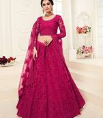Rani-pink embroidered net semi stitched lehenga