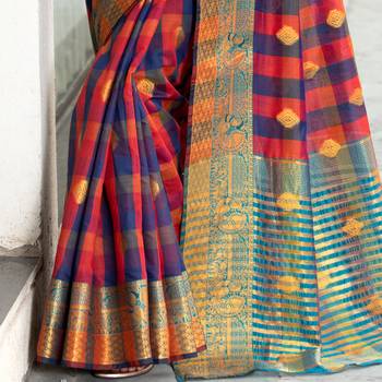 multicolor woven Cotton Blend saree with blouse 3