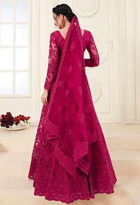 Rani-pink embroidered net semi stitched lehenga 2