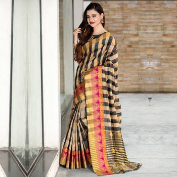 Beige woven Cotton Blend saree with blouse 1
