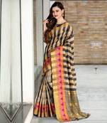Beige woven Cotton Blend saree with blouse