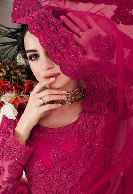 Rani-pink embroidered net semi stitched lehenga 3