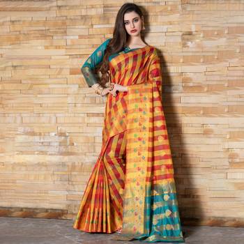 multicolor woven Cotton Blend saree with blouse 1