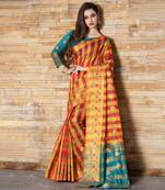 multicolor woven Cotton Blend saree with blouse