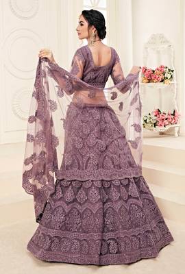 Purple embroidered net semi stitched lehenga 2