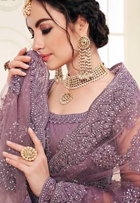 Purple embroidered net semi stitched lehenga 3