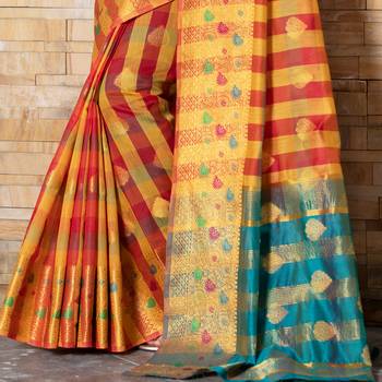 multicolor woven Cotton Blend saree with blouse 3