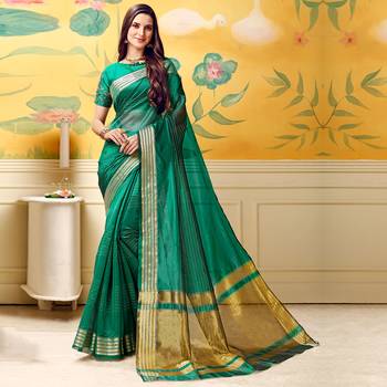 Green woven Silk blend saree with blouse 1
