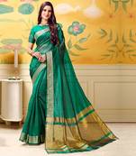 Green woven Silk blend saree with blouse