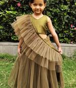 Girl Golden Net With Satin Lehenga Choli