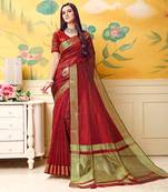 Maroon woven Silk blend saree with blouse