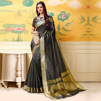 Grey woven Silk blend saree with blouse 1