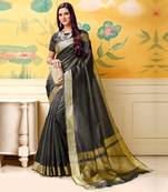 Grey woven Silk blend saree with blouse