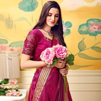 Purple woven Silk blend saree with blouse 2