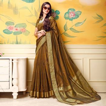 Brown woven Silk blend saree with blouse 1