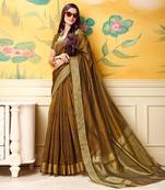 Brown woven Silk blend saree with blouse