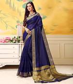 blue woven Silk blend saree with blouse