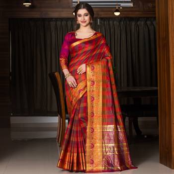 multicolor woven Cotton Blend saree with blouse 1