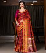 multicolor woven Cotton Blend saree with blouse