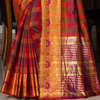multicolor woven Cotton Blend saree with blouse 3