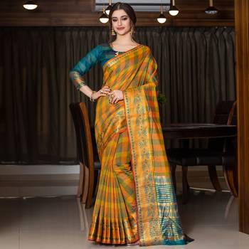 multicolor woven Cotton Blend saree with blouse 1