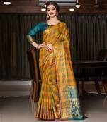 multicolor woven Cotton Blend saree with blouse