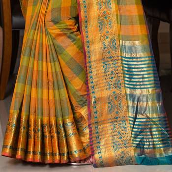 multicolor woven Cotton Blend saree with blouse 3