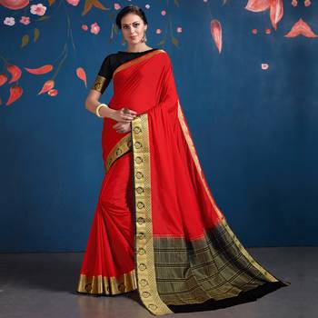 Red woven Silk blend saree with blouse 1