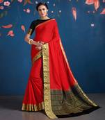 Red woven Silk blend saree with blouse