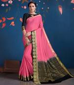 Pink woven Silk blend saree with blouse