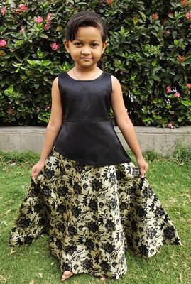 Kids Black Top And Golden Lehenga Choli 1