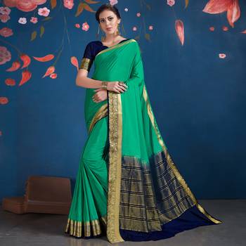 Green woven Silk blend saree with blouse 1
