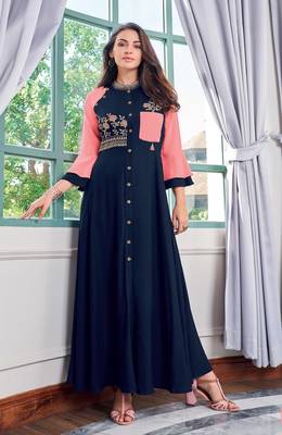 Navy-blue embroidered rayon salwar 1