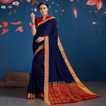 blue woven Silk blend saree with blouse 1