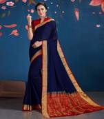 blue woven Silk blend saree with blouse